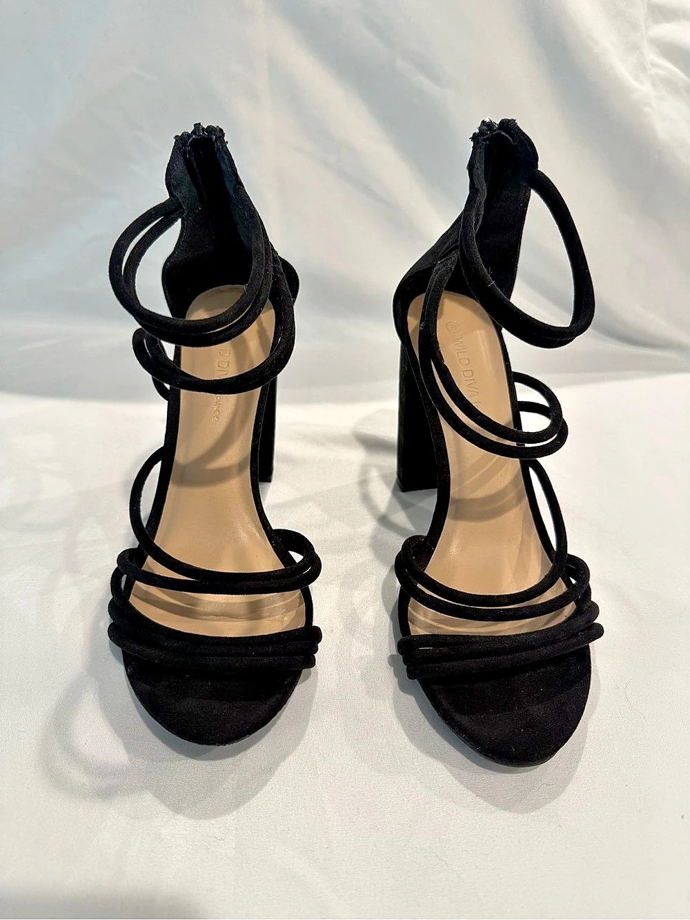 Wild Diva Strappy Block Heel Sandals Black US 8